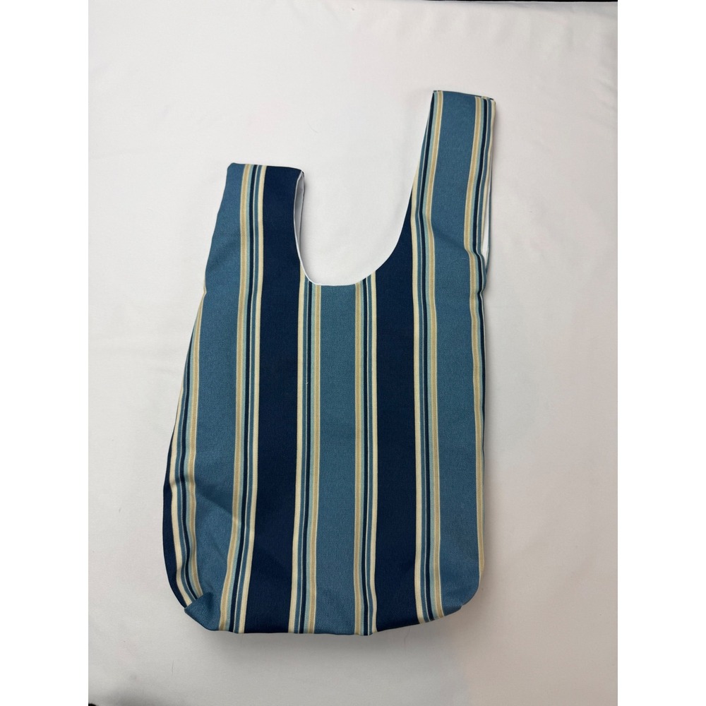 Blue Striped Canvas Japanese Knot Bag Asymmetrical Handle Tote Minimalist Bag